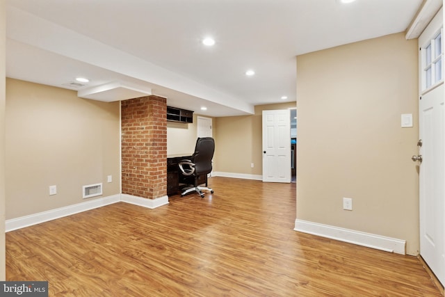 interior space with light hardwood / wood-style floors