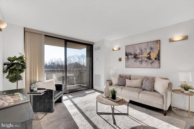 living room with expansive windows