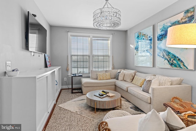 living room with a chandelier