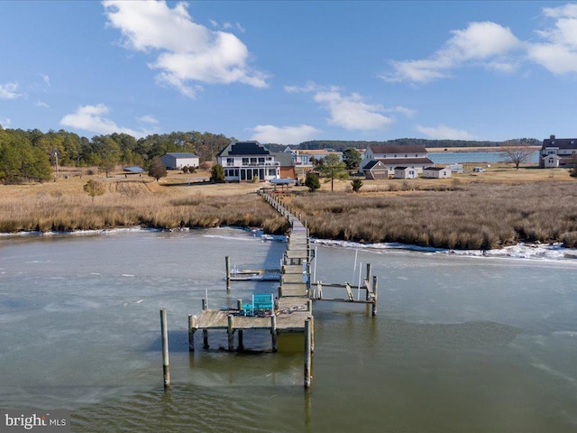 dock area with a water view