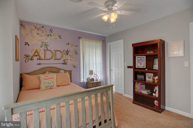 bedroom with carpet and ceiling fan