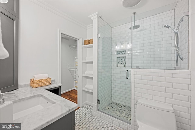 2518 S Walter Reed Dr Unit B, Arlington, VA 22206 - full bathroom featuring vanity, a stall shower, crown molding, toilet, and a spacious closet