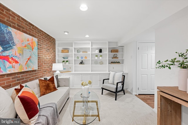2518 S Walter Reed Dr Unit B, Arlington, VA 22206 - sitting room with brick wall, light colored carpet, and recessed lighting