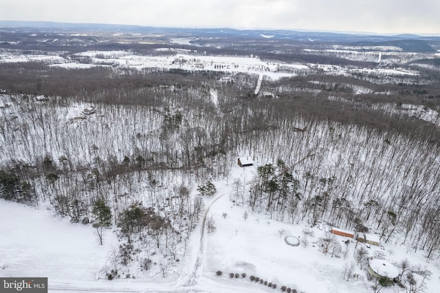 snowy aerial view featuring a mountain view