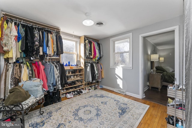 spacious closet with light hardwood / wood-style flooring