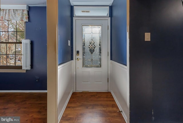 doorway featuring dark hardwood / wood-style floors