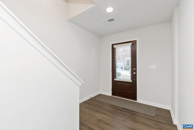 foyer entrance featuring dark wood-type flooring