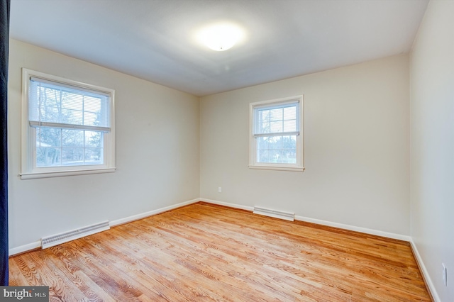 spare room featuring light wood-type flooring and plenty of natural light