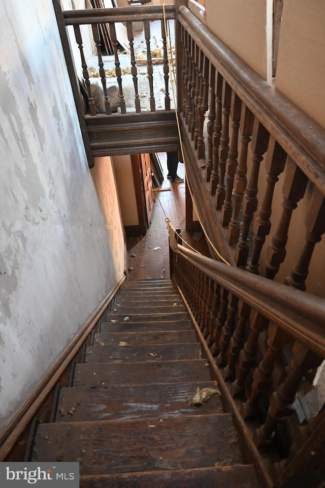 stairway featuring wood-type flooring