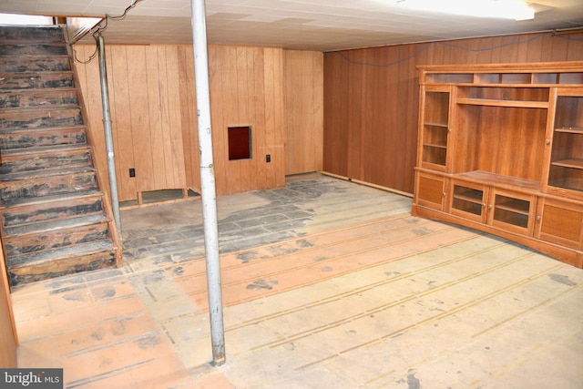 basement with wood walls