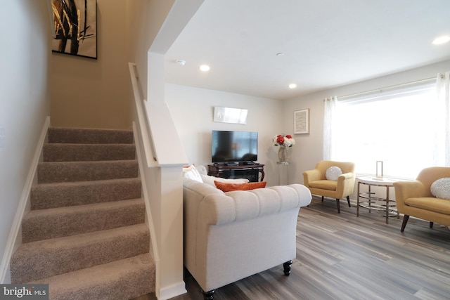 living room with hardwood / wood-style floors