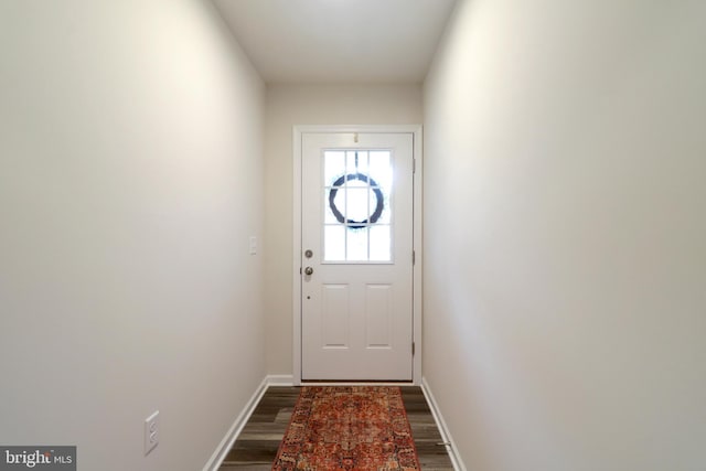 doorway to outside featuring dark wood-type flooring