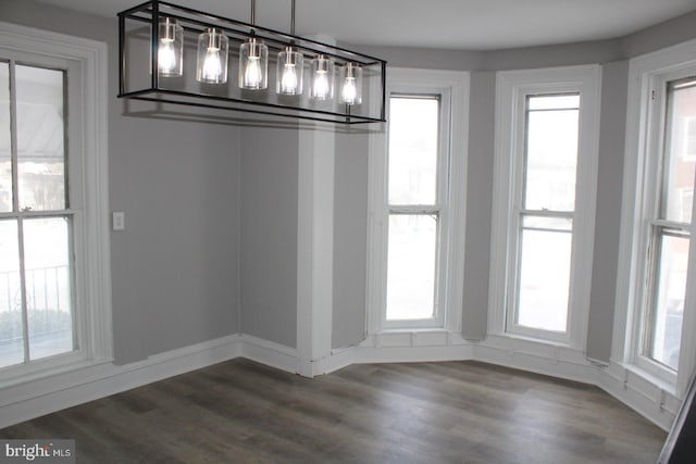 unfurnished dining area with dark wood-type flooring