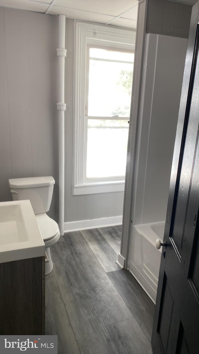 bathroom featuring hardwood / wood-style floors, vanity, and toilet