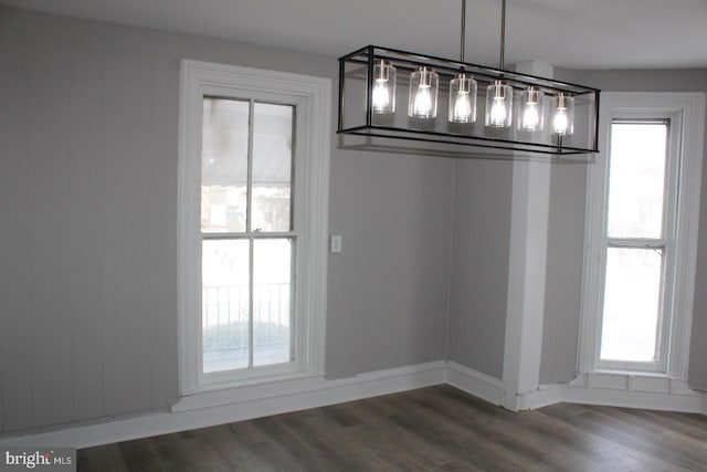 unfurnished dining area with dark hardwood / wood-style floors