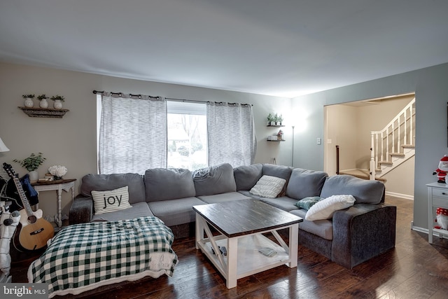 living room with dark wood-type flooring