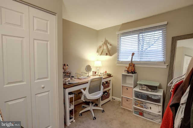 home office with light colored carpet