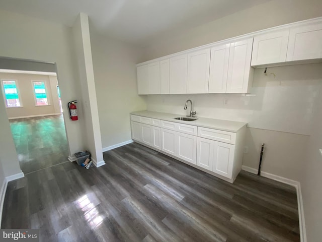 laundry room with dark hardwood / wood-style floors and sink