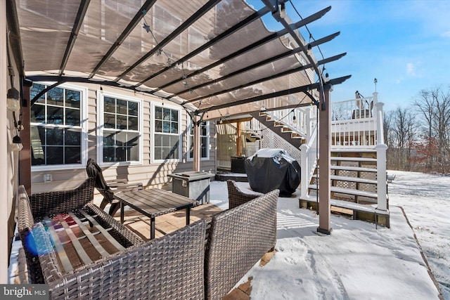 view of patio / terrace with a grill, stairway, and a pergola