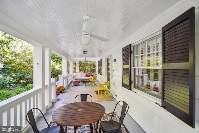 exterior space with ceiling fan and covered porch