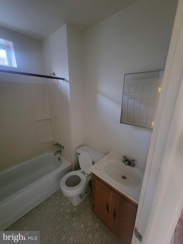 full bathroom with vanity, shower / bathtub combination, and toilet