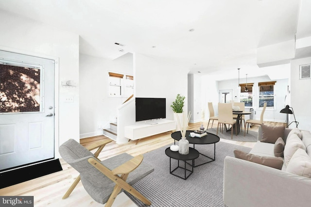 living room with light wood-type flooring