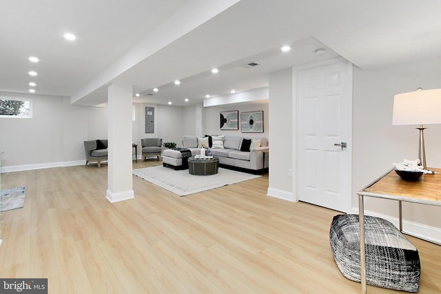 living room with light wood-type flooring