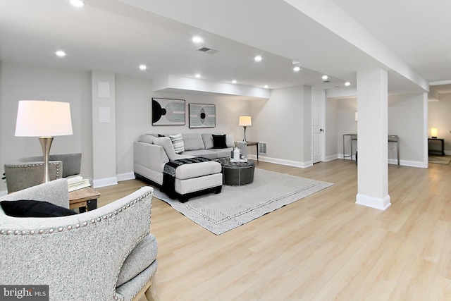 living room featuring light hardwood / wood-style floors