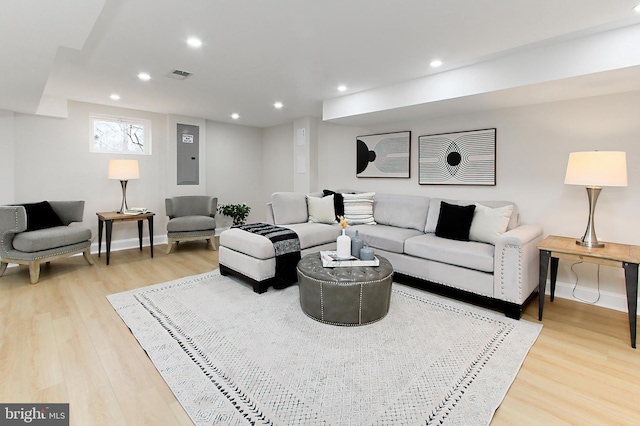 living room with light hardwood / wood-style floors