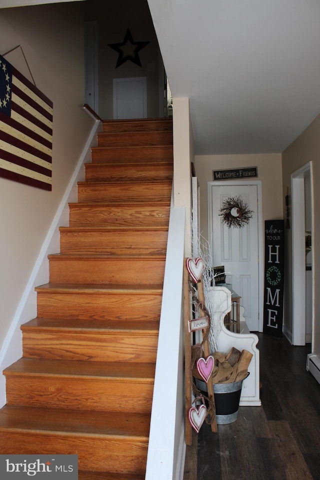 stairway with wood-type flooring