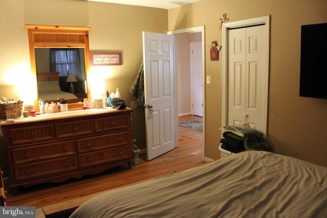 bedroom with a closet and light wood-type flooring