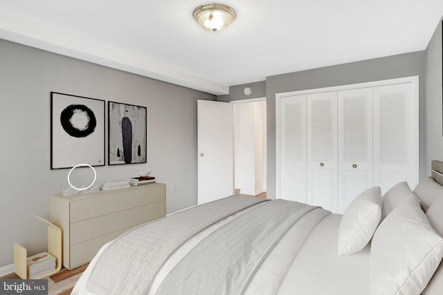 bedroom with a closet and wood-type flooring