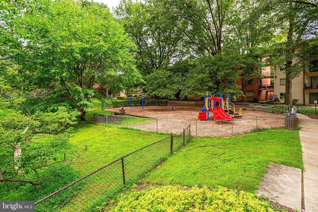 view of play area with a lawn