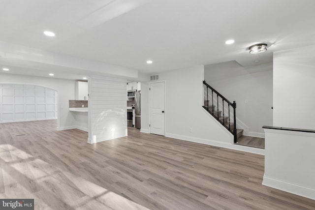 unfurnished living room with light hardwood / wood-style flooring