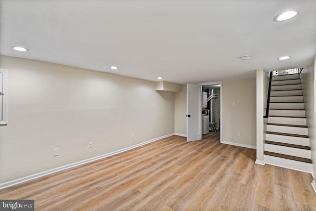 basement with light wood-type flooring