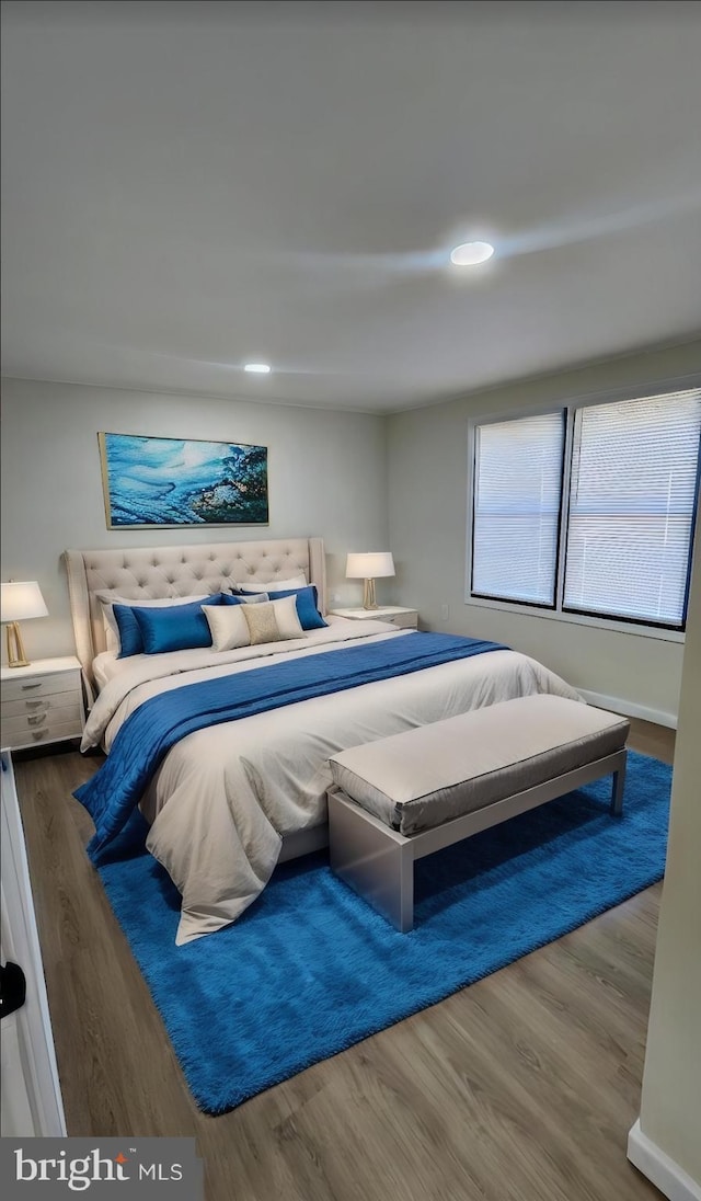 bedroom with hardwood / wood-style floors