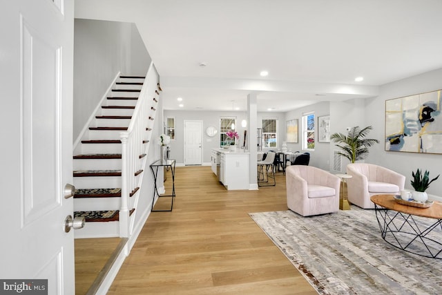 living room with light wood-type flooring