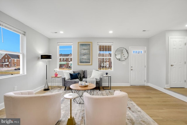 living room with light wood-type flooring