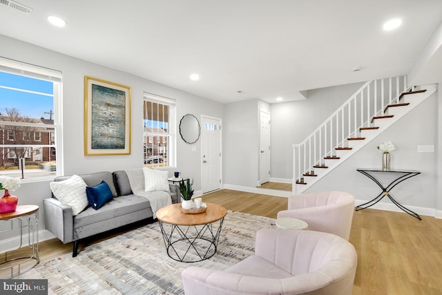 living room featuring light wood-type flooring