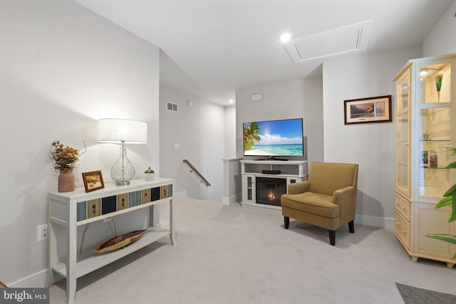 living area with carpet floors