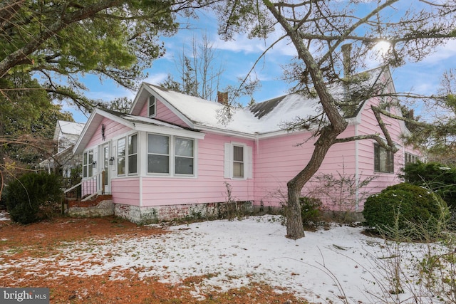 view of snow covered exterior