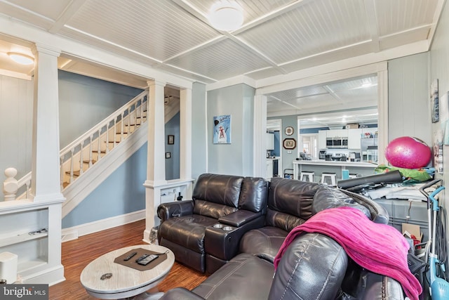 living room with hardwood / wood-style flooring