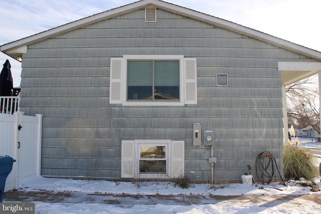 view of snow covered exterior