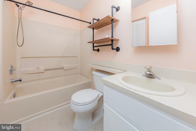 full bathroom featuring toilet, bathtub / shower combination, and vanity