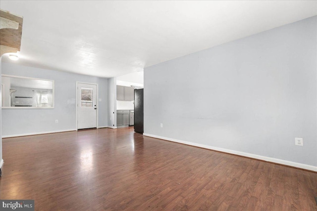 unfurnished living room with dark hardwood / wood-style floors