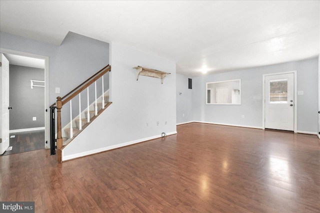 unfurnished living room with dark hardwood / wood-style floors