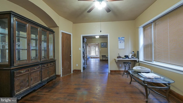 hall with dark wood-type flooring