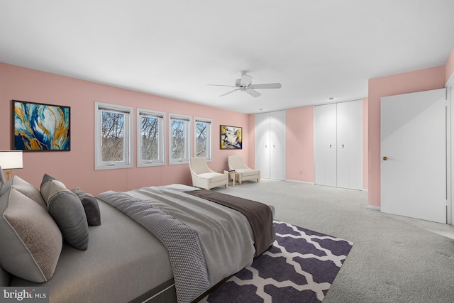 bedroom with carpet flooring and ceiling fan