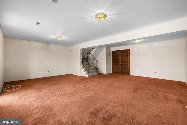 basement featuring carpet flooring