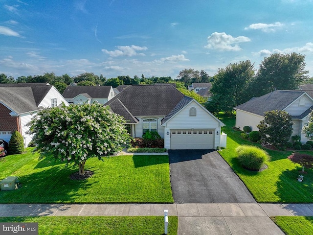 view of front of house with a front lawn and a garage